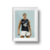 DG Designs Dom Gauci kids art print of Charlie Curnow in Carlton FC AFL uniform with sage green background in white frame