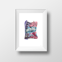 DG Designs Dom Gauci Kids Art Print Candy Clusters featuring colorful nerds candy bag illustration in white frame