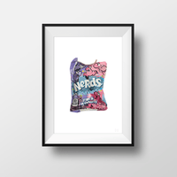 Framed DG Designs Dom Gauci Kids Art Print Candy Clusters featuring colorful Nerds candy bag illustration
