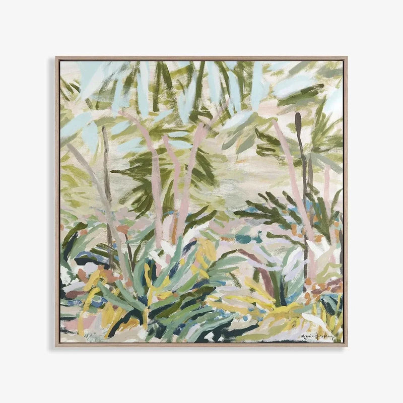 Marcia Priestley archival canvas print Catamaran County Pt 2 with abstract botanical design and floating oak frame