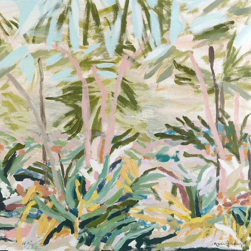Marcia Priestley archival canvas print of abstract tropical foliage in pastel colors
