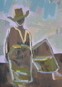 Marcia Priestley Chaps Moonshine limited edition canvas print with abstract figure and muted earthy tones in floating oak frame