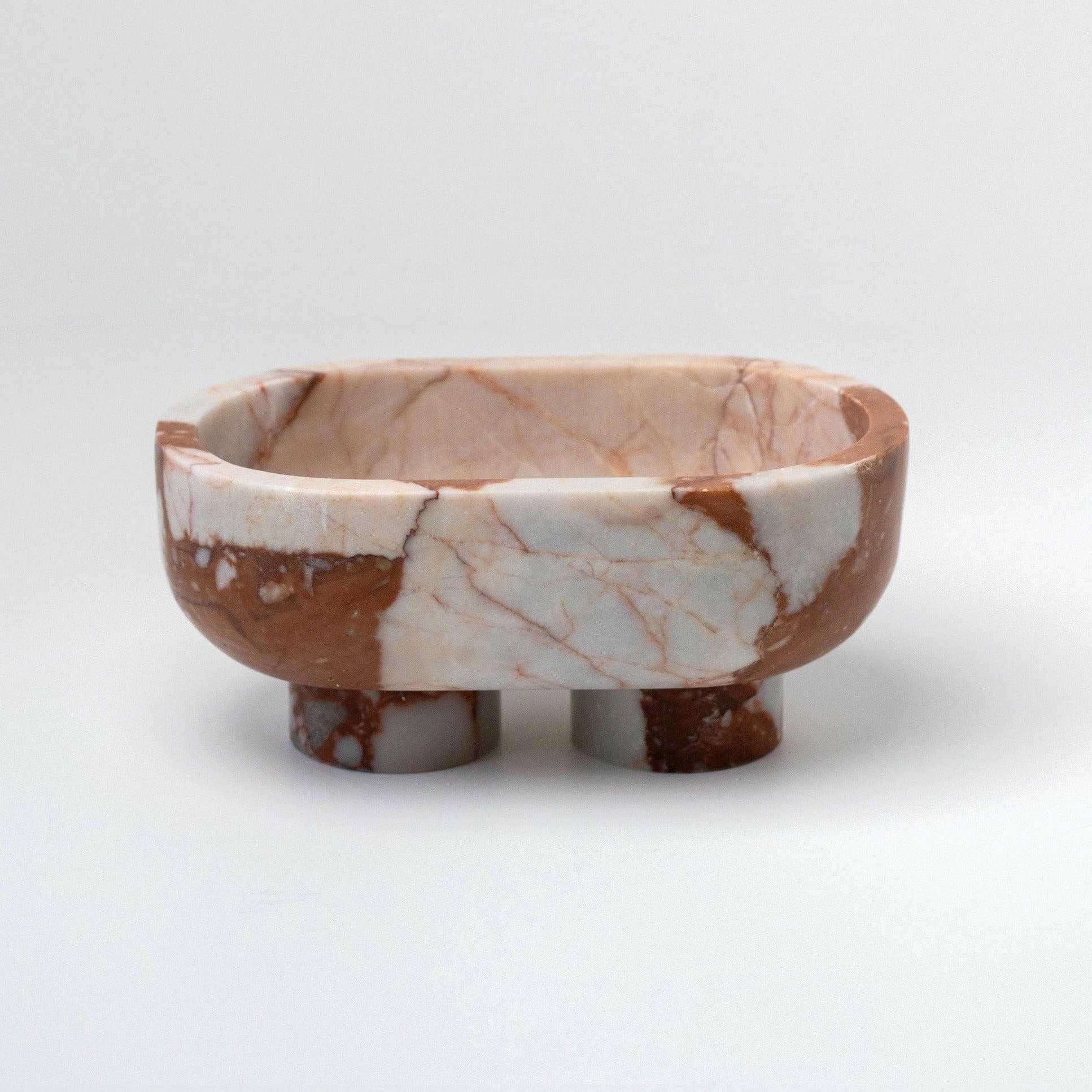 CoTheory Marble Footed Oval Tray in Brown Calacatta with sculptural stone design and organic form for decorative use