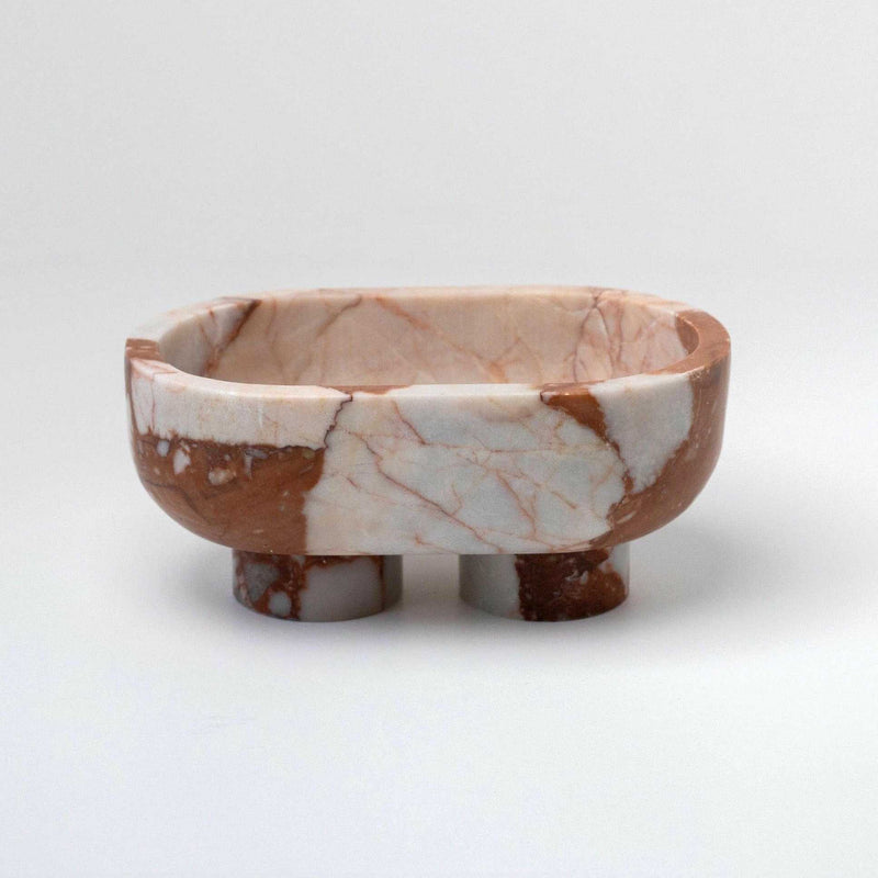 CoTheory Marble Footed Oval Tray in Brown Calacatta with sculptural stone design and organic form for decorative use