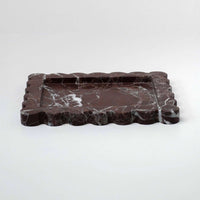Palazzo Scalloped Marble Bar Tray in Rosso Levanto with scalloped edges and dark red marble pattern