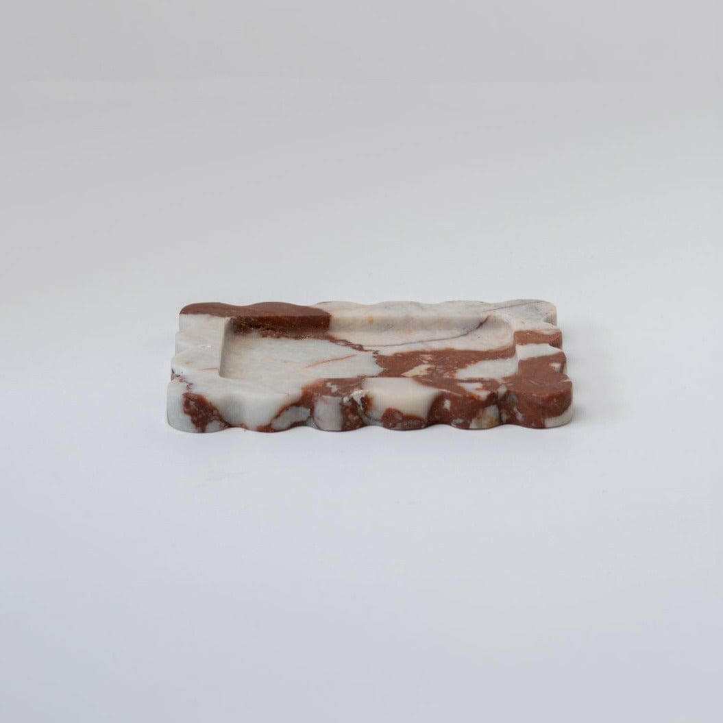 CoTheory small scalloped marble tray and incense holder in brown Calacatta with felt pads