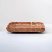 CoTheory Marble Footed Letter Tray in Rosso Alicante marble with smooth rectangular design and natural stone variations