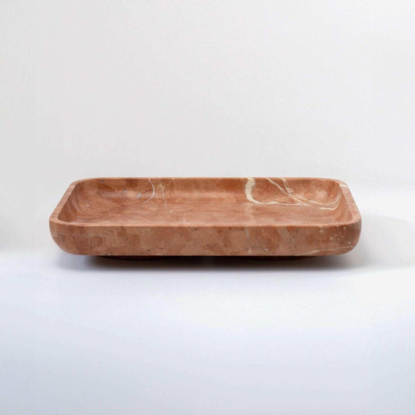 CoTheory Marble Footed Letter Tray in Rosso Alicante marble with smooth rectangular design and natural stone variations