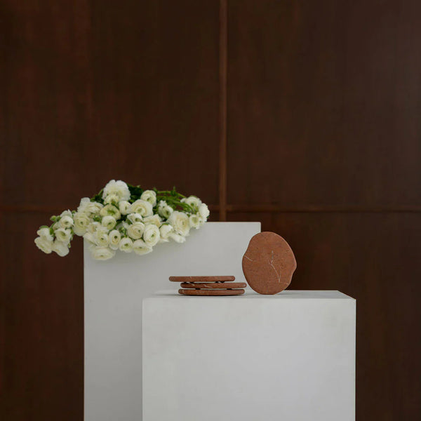 CoTheory Anchor Stone Coasters in Rosso Alicante protecting surfaces with elegant red stone design, set of four