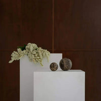 CoTheory Orbit Table Sculpture brown Emperador marble sphere decorative art piece