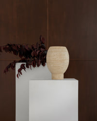 CoTheory Pedestal Footed Pot - Beige Travertine