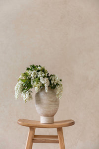 CoTheory Pedestal Footed Pot - Beige Travertine
