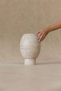 CoTheory Pedestal Footed Pot - Beige Travertine