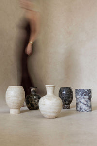 CoTheory Pedestal Footed Pot - Beige Travertine