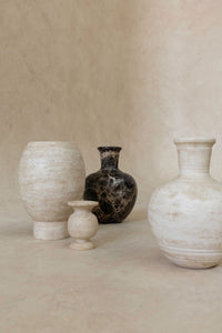 CoTheory Pedestal Footed Pot - Beige Travertine