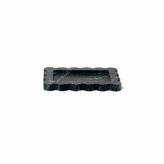CoTheory small scalloped dark green marble tray with felt pads and smooth finish