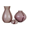 Set of three GlobeWest Boden Stripe lilac glass bud vases with delicate handblown stripe patterns