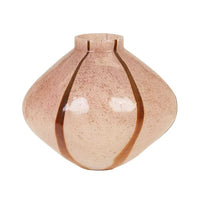 GlobeWest Boden Stripe Wide Vase in blush handblown glass with delicate stripe pattern and classic wide silhouette.