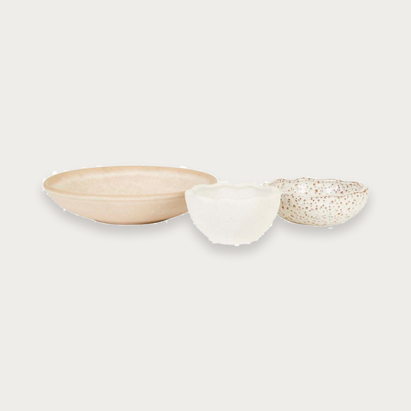 GlobeWest Hanson Eden Set of 3 Bowls - Mottled White Multi