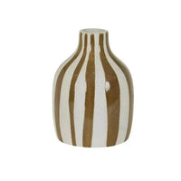 Hanson Hako Vase with bold sepia stripes, handcrafted earthenware ceramic, small glazed decorative vase for modern interiors