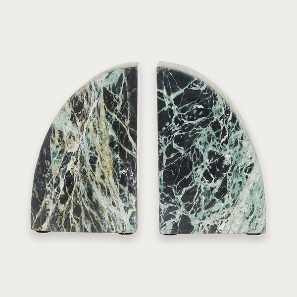 GlobeWest Rufus Curve Set of 2 Bookends - Spider Green Marble