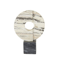 GlobeWest Rufus Halo Sculpture - Multi Travertine - Black Marble