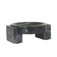 Rufus Hedra Bowl in polished black marble with geometric sculptural design and elevated base