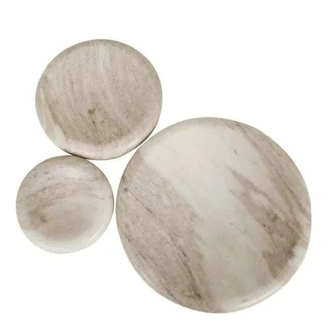 GlobeWest Rufus Indra Bowl set in oat marble with polished finish, handcrafted indoor decorative bowls in three sizes