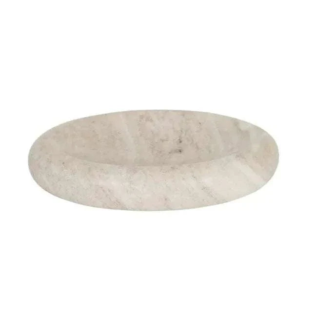 GlobeWest Rufus Indra Bowl in polished oat marble with rounded elevated shape for indoor decor