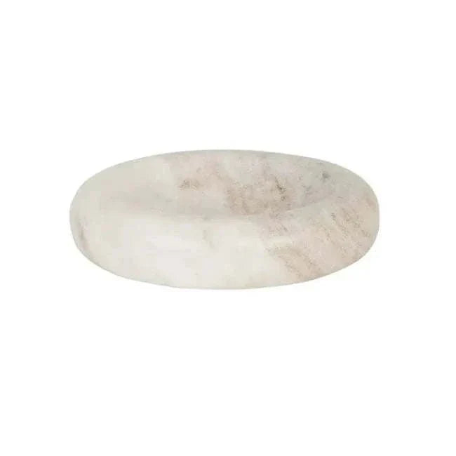 GlobeWest Rufus Indra Bowl in polished oat marble with rounded elevated shape for indoor decor