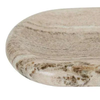 GlobeWest Rufus Indra pill-shaped shallow bowl in polished oat marble with natural veining