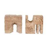 Rufus Rovine Bookends set of 2 in polished natural travertine marble with modern sculptural design