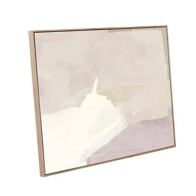 GlobeWest Sand Collection Wall Art in Dune, hand-painted canvas with soft brushstrokes in neutral earthy tones, framed in natural Victorian Ash timber.