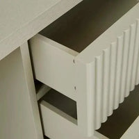 Close-up of putty ash veneer drawer with ripple design detail on GlobeWest Benjamin Ripple Grand desk