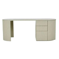 GlobeWest Benjamin Ripple Grand desk in putty ash veneer with oval shape, drawers, and cupboard storage