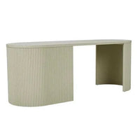 Putty-colored GlobeWest Benjamin Ripple Grand desk with oval shape and ribbed ash veneer finish