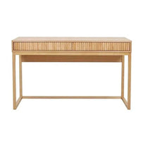 Globe West Benjamin Ripple Desk in natural ash with geometric frame and two push-to-open drawers