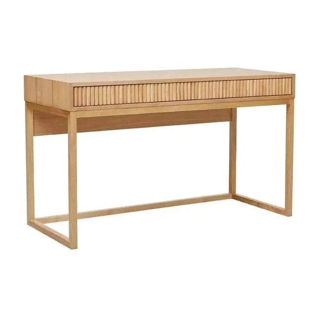 Globe West Benjamin Ripple Desk in Natural Ash with geometric frame and ripple-textured front drawers
