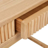 Close-up of Globe West Benjamin Ripple Desk in Natural Ash showcasing textured ripple drawer front and timber construction