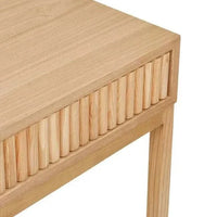 Close-up of Globe West Benjamin Ripple Desk in natural ash showing textured ripple design on drawer front and timber finish