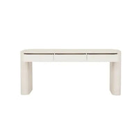 Floyd Desk in porcelain finish with timber veneer, featuring three drawers and minimalist design.
