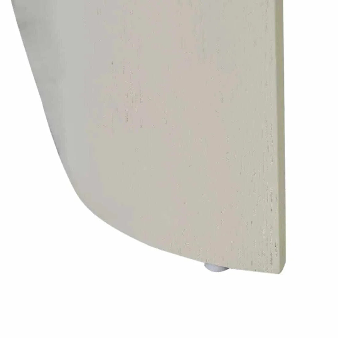 Close-up of GlobeWest Orson Round Desk in putty color showing ash veneer material and curved edge detail
