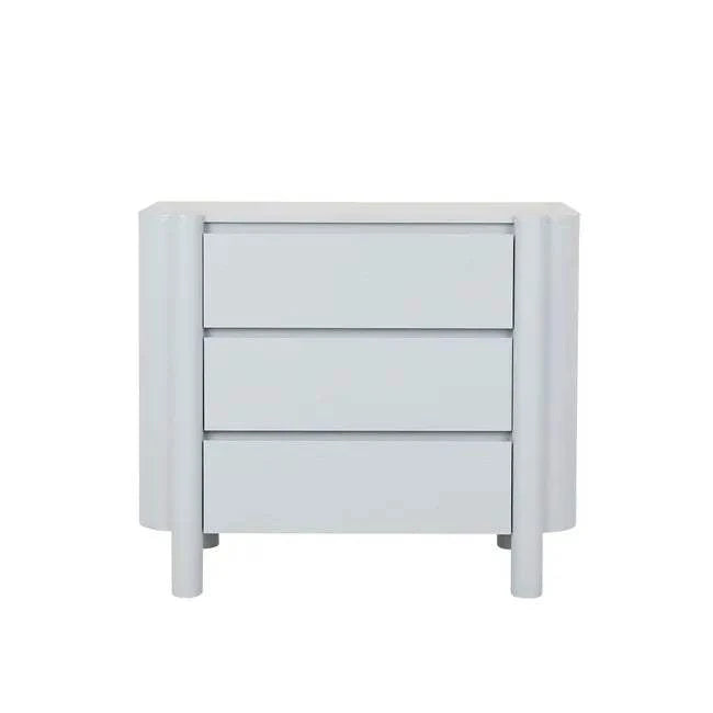 GlobeWest Artie Dresser in powder blue with three drawers and pillar legs