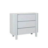 GlobeWest Artie Dresser in powder blue with three drawers and rounded case front design