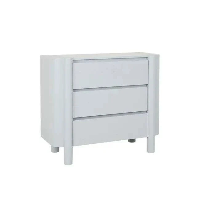 GlobeWest Artie Dresser in powder blue with three drawers and rounded case front design