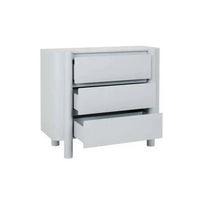 GlobeWest Artie Dresser in powder blue with three drawers, signature pillar legs, rounded fronts, and smooth Hettich hardware.