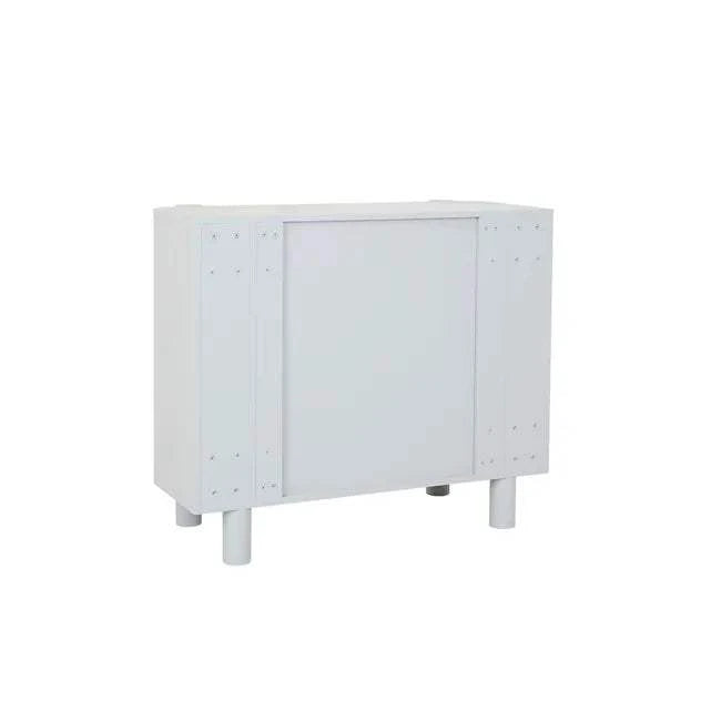 GlobeWest Artie Dresser in powder blue with three drawers and pillar legs