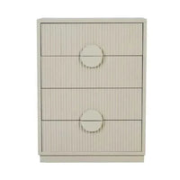 GlobeWest Benjamin Ripple Dresser in putty ash veneer with four ripple motif drawers and soft-close runners