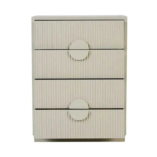Putty GlobeWest Benjamin Ripple Dresser with four ripple motif drawers in ash veneer and modern design