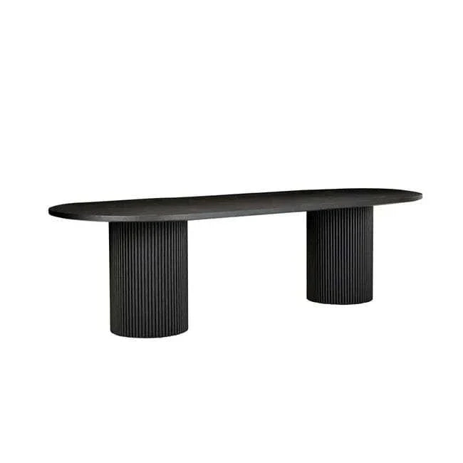 Benjamin Ripple Oval Dining Table in matt black with rippled oval top and dual pillar bases, made of ash veneer wood.